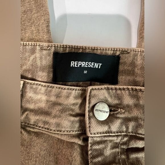 Represent Paint Splatter Raw Hem Slim Jeans Brown - Picture 4 of 5